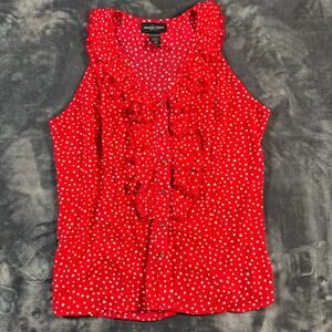 Jennifer Lauren Red Polka Dot Ruffle Sleeveless Blouse M